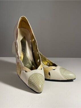 Vintage Connie Size 10 Colorblock Snakeskin Cutout Pumps Heels